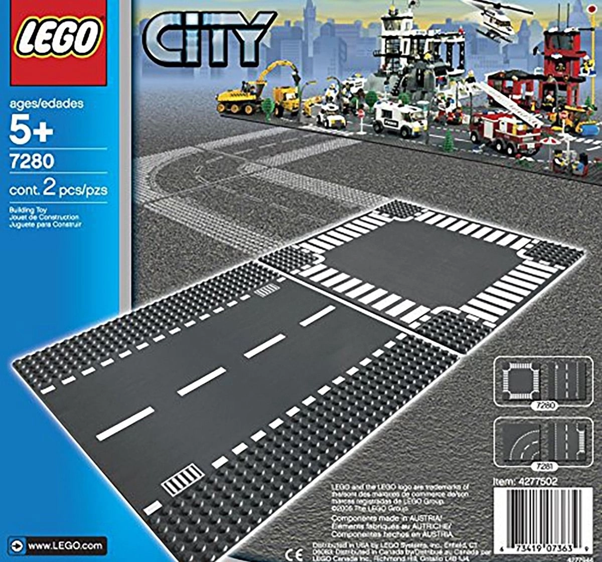  Lego 7280 City Town Straight And Crossroad Plate Building Kit, Multi Color Blocks for Kids age 5Y+ (Black)