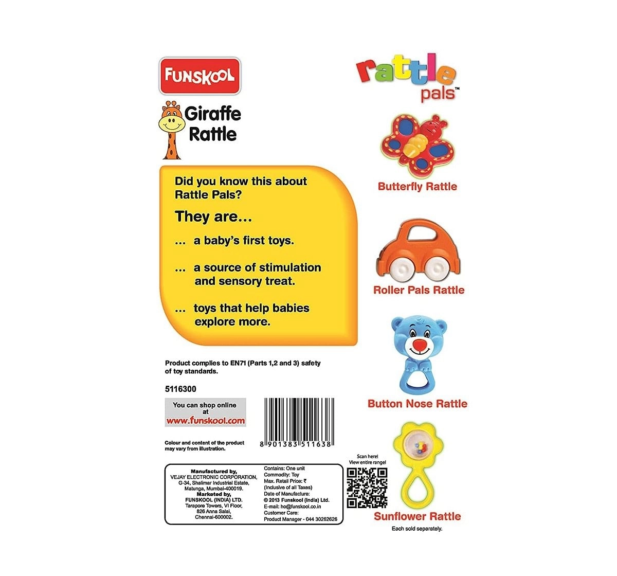 Giggles Baby Giraffe Rattle Plastic Multicolour 0M+