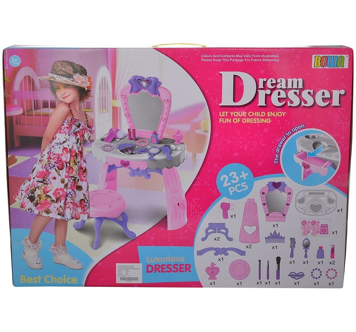 Comdaq Dressing Table & Vanity 23 PCS Roleplay Set for age 3Y+ (Pink) 