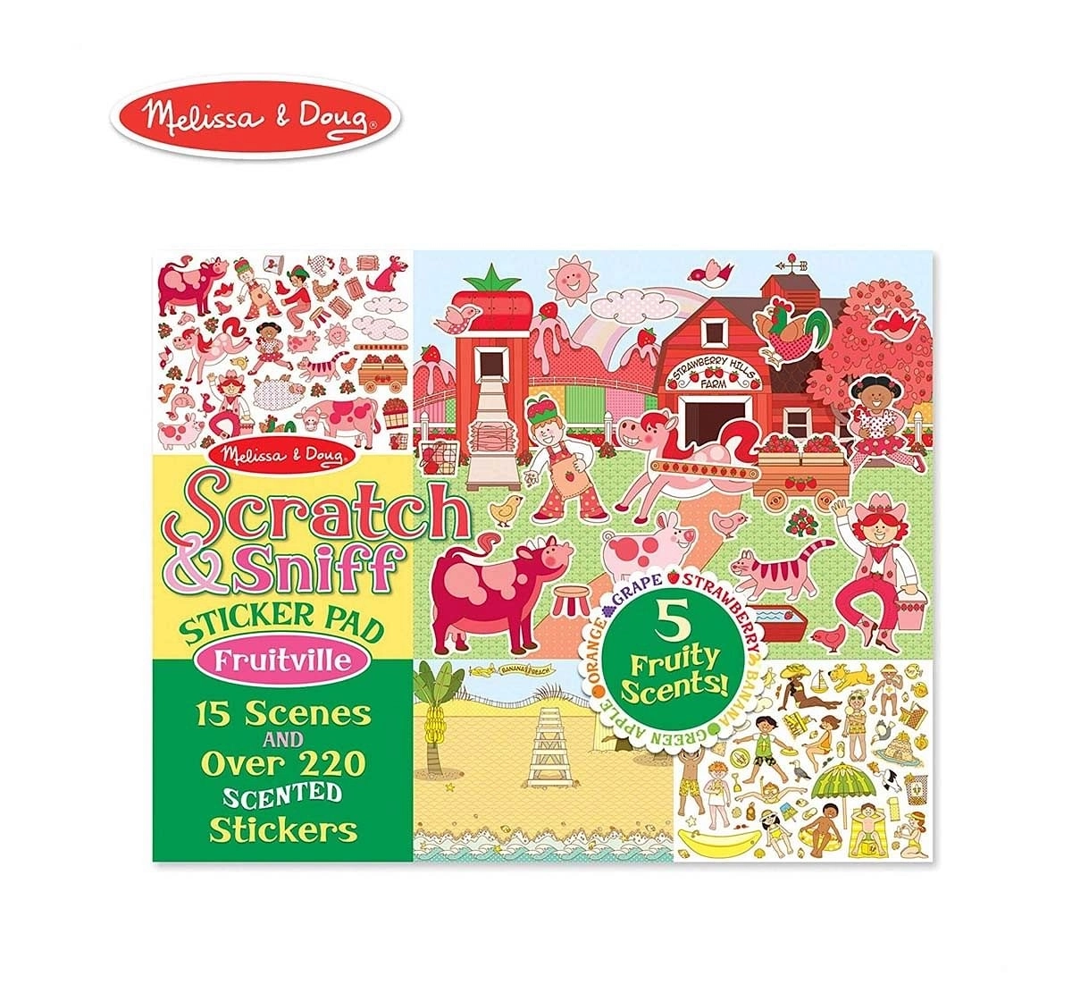 Melissa & Doug Scratch and Sniff Fruitville Sticker Pad Toy, Multi Color DIY Art & Craft Kits for Kids age 3Y+ 