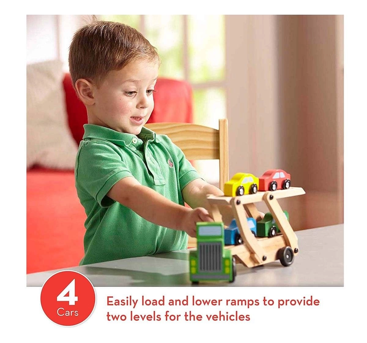 Melissa & Doug Car Carrier Truck (Compatible with Wooden Train Tracks) Wooden Toys for Kids age 3Y+ 