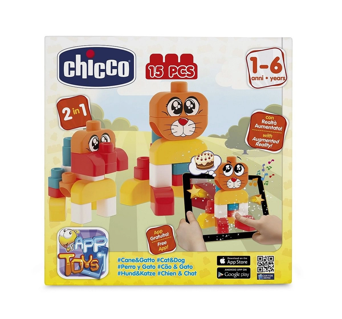 Chicco Cat & Dog Building Blocks with Augmented Reality for Kids age 12M+ 
