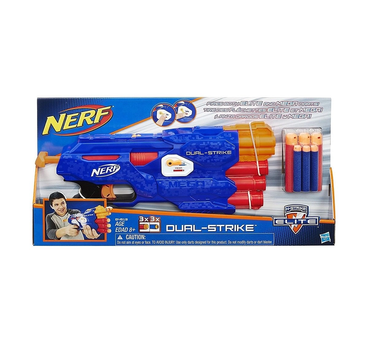Nerf Dual-Strike Blaster -- Fires Nerf Elite And Nerf Mega Darts -- age 8Y+ 