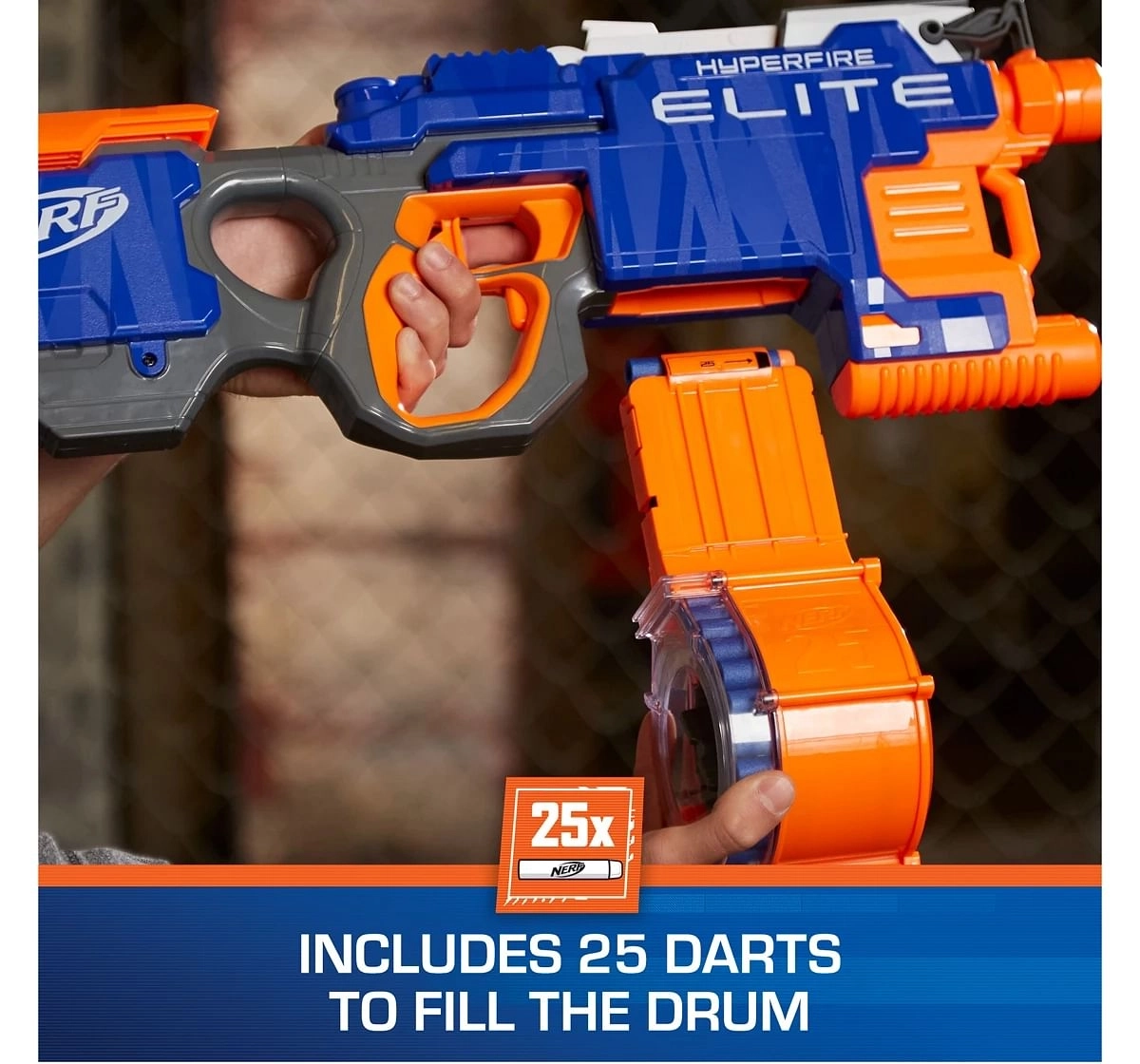 Nerf Hyper Fire Motorized Elite Blaster toy gun for kids 8Y+, Multicolour