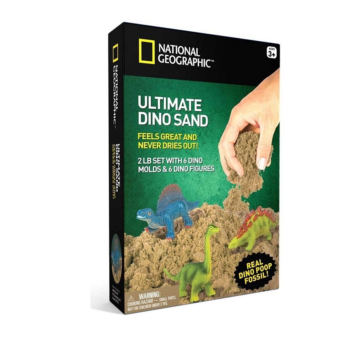 National Geographic Ultimate Dinosaur Play Sand - 2 Lbs, 6 Molds, 6 Figures and activity tray sand, Slime for Kids age 3Y+ 