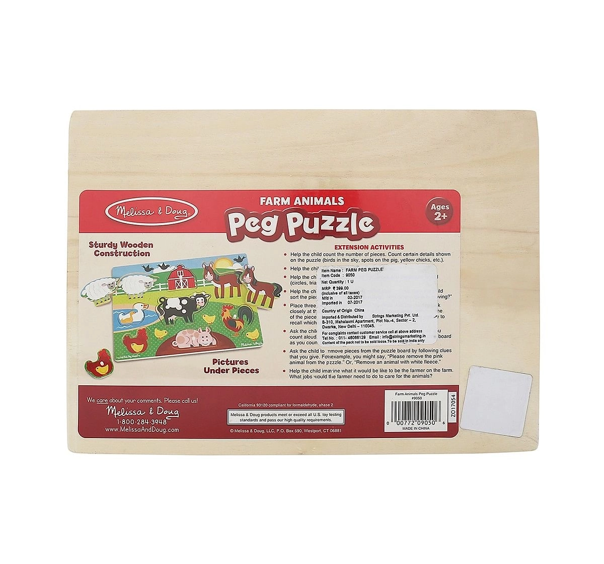 Melissa & Doug Farm Wooden Peg Puzzle (8 Pieces) Toys for Kids age 24M+ 