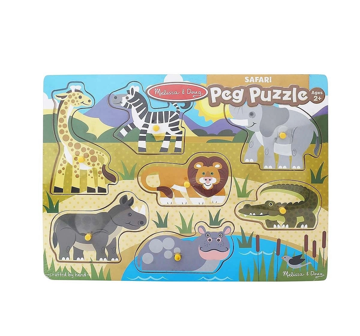 Melissa & Doug Safari Peg Puzzle (Colorful Animal Artwork, Extra-Thick Wooden Construction, 7 Pieces) Wooden Toys for Kids age 24M+ 