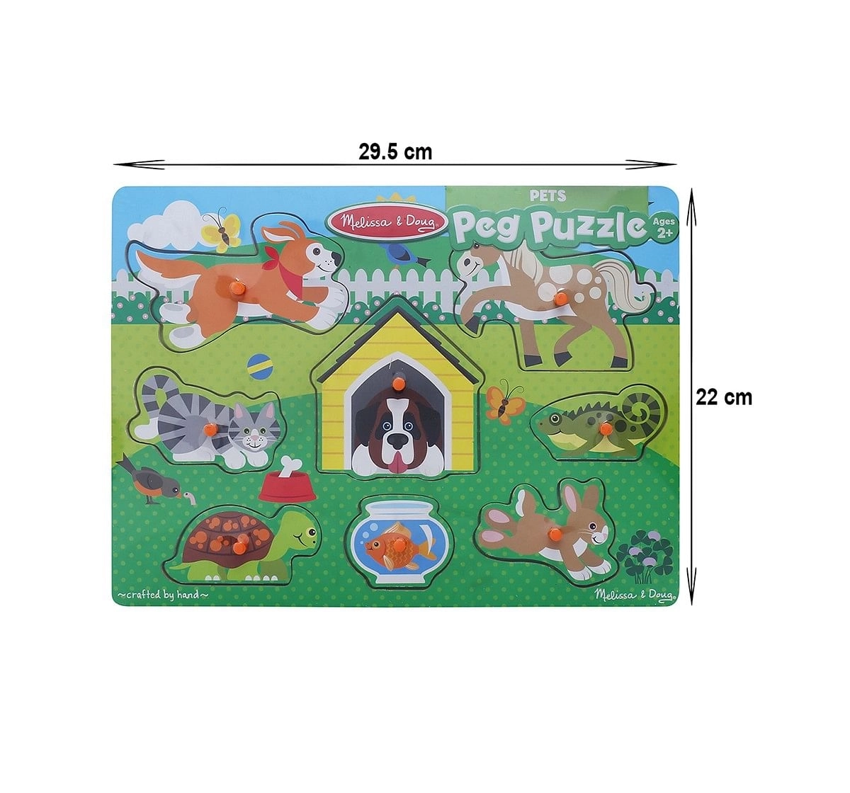 Melissa & Doug Pets Peg Puzzle (Colorful Animal Artwork, Extra-Thick Wooden Construction, 8 Pieces) Wooden Toys for Kids age 24M+ 