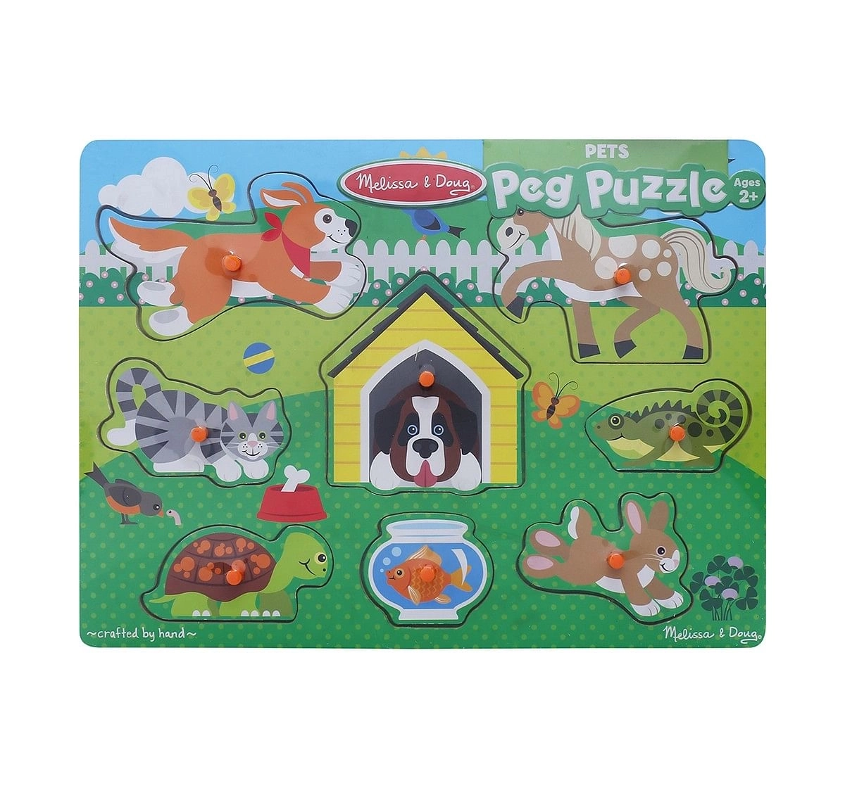 Melissa & Doug Pets Peg Puzzle (Colorful Animal Artwork, Extra-Thick Wooden Construction, 8 Pieces) Wooden Toys for Kids age 24M+ 