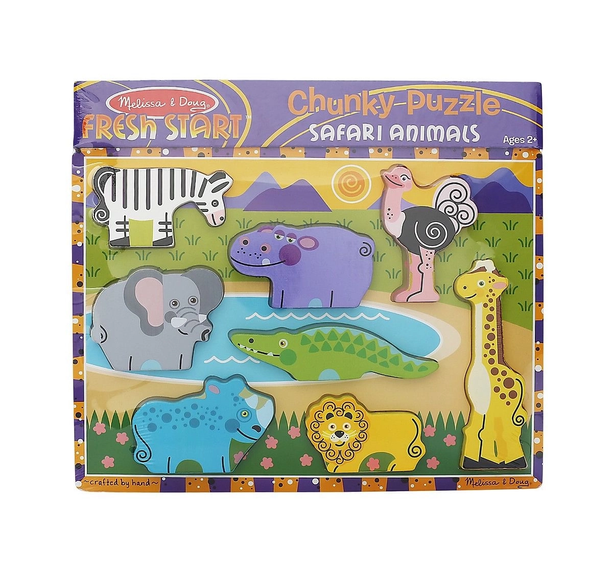 Melissa & Doug Safari Wooden Chunky Puzzle (Preschool, Full-Color Pictures, 8 Pieces) Toys for Kids age 24M+ 