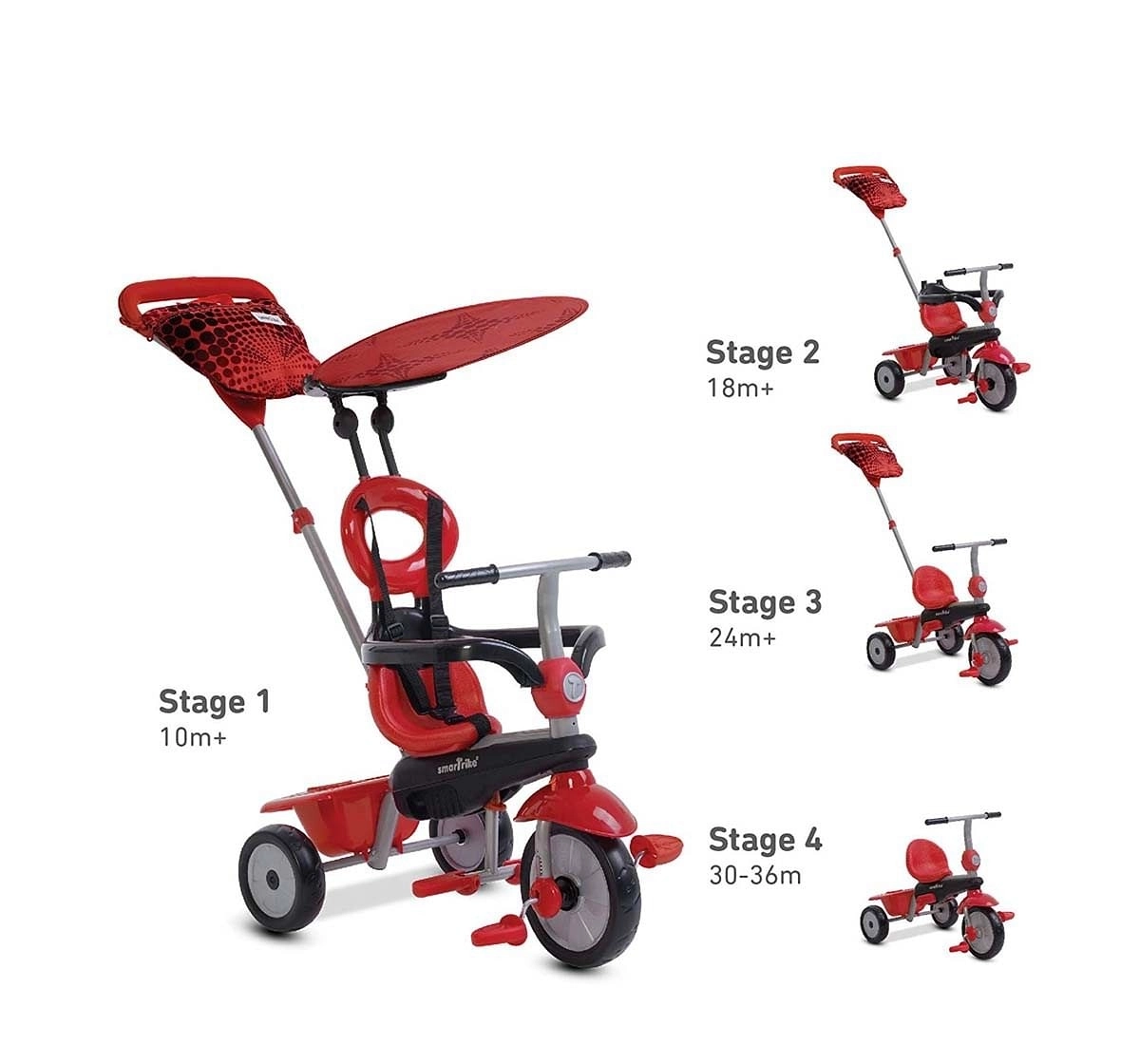 Smart Trike Vanilla 4 In 1 Baby Trike - Red Bikes for Kids age 10M+ 