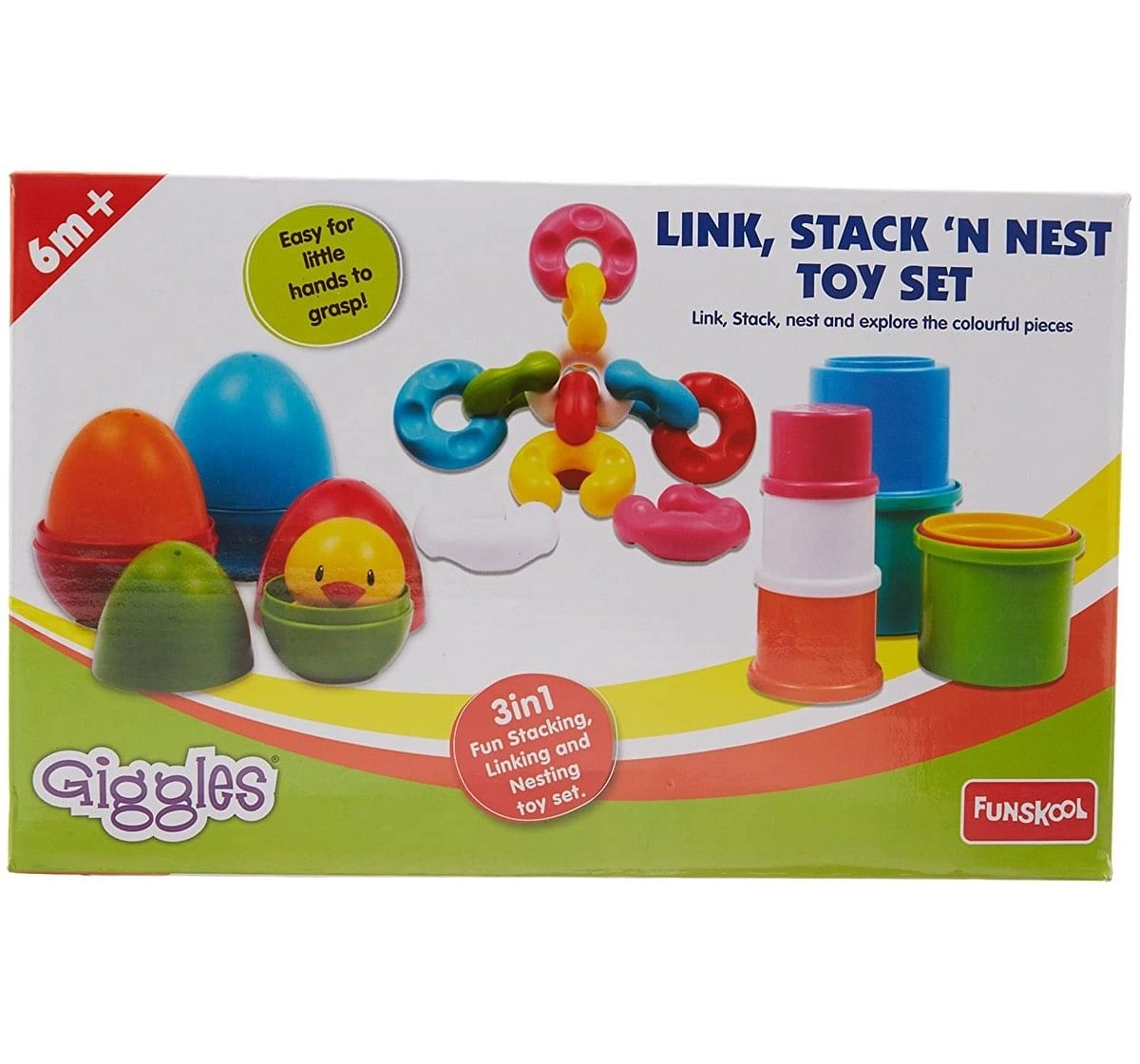 Giggles Pull Stack and Link Toy SetPlastic Multicolour 6M+