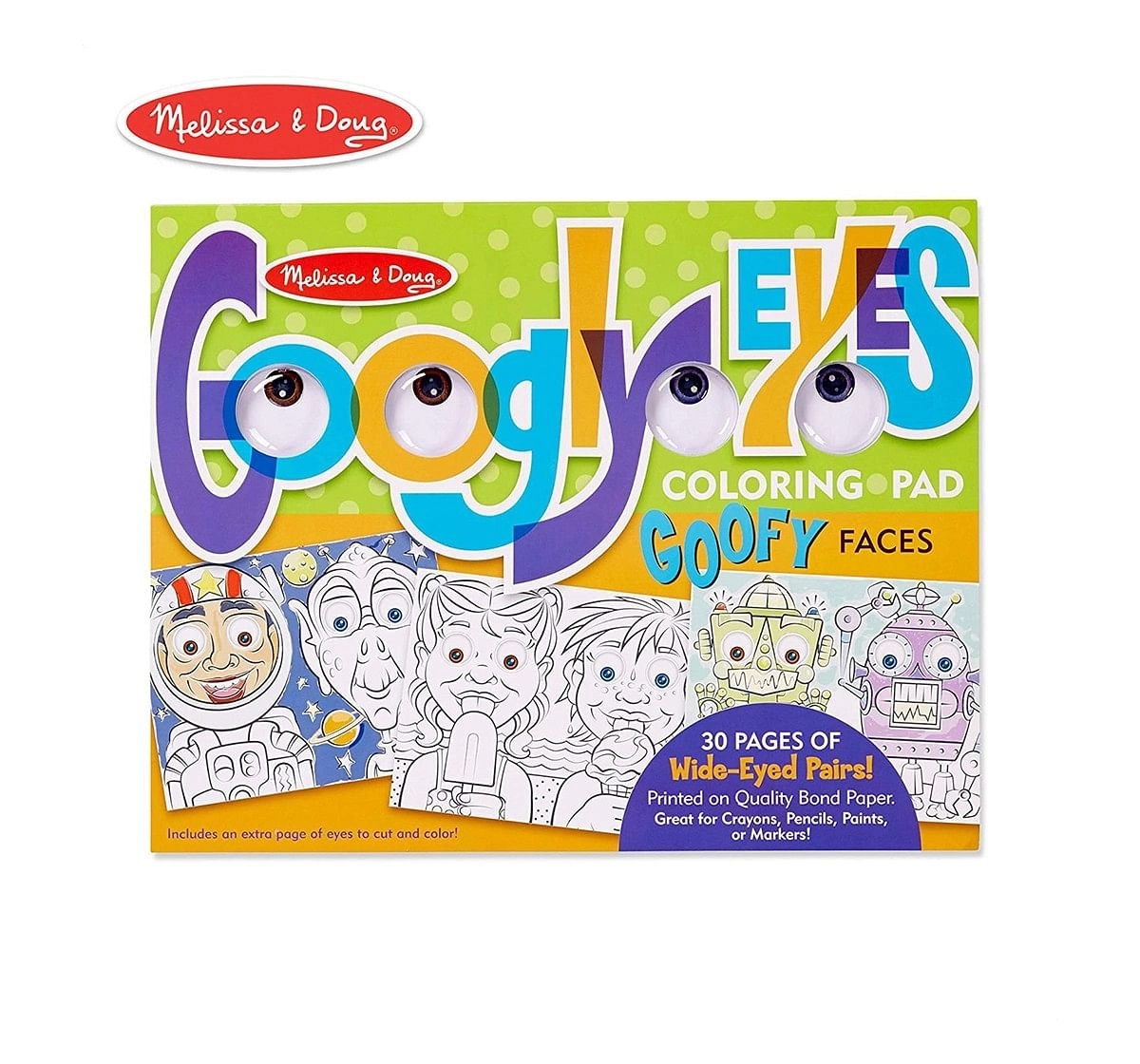 Melissa & Doug  Wacky Faces - Googly Eyes Colouring Pad School Stationery for Kids age 4Y+ 