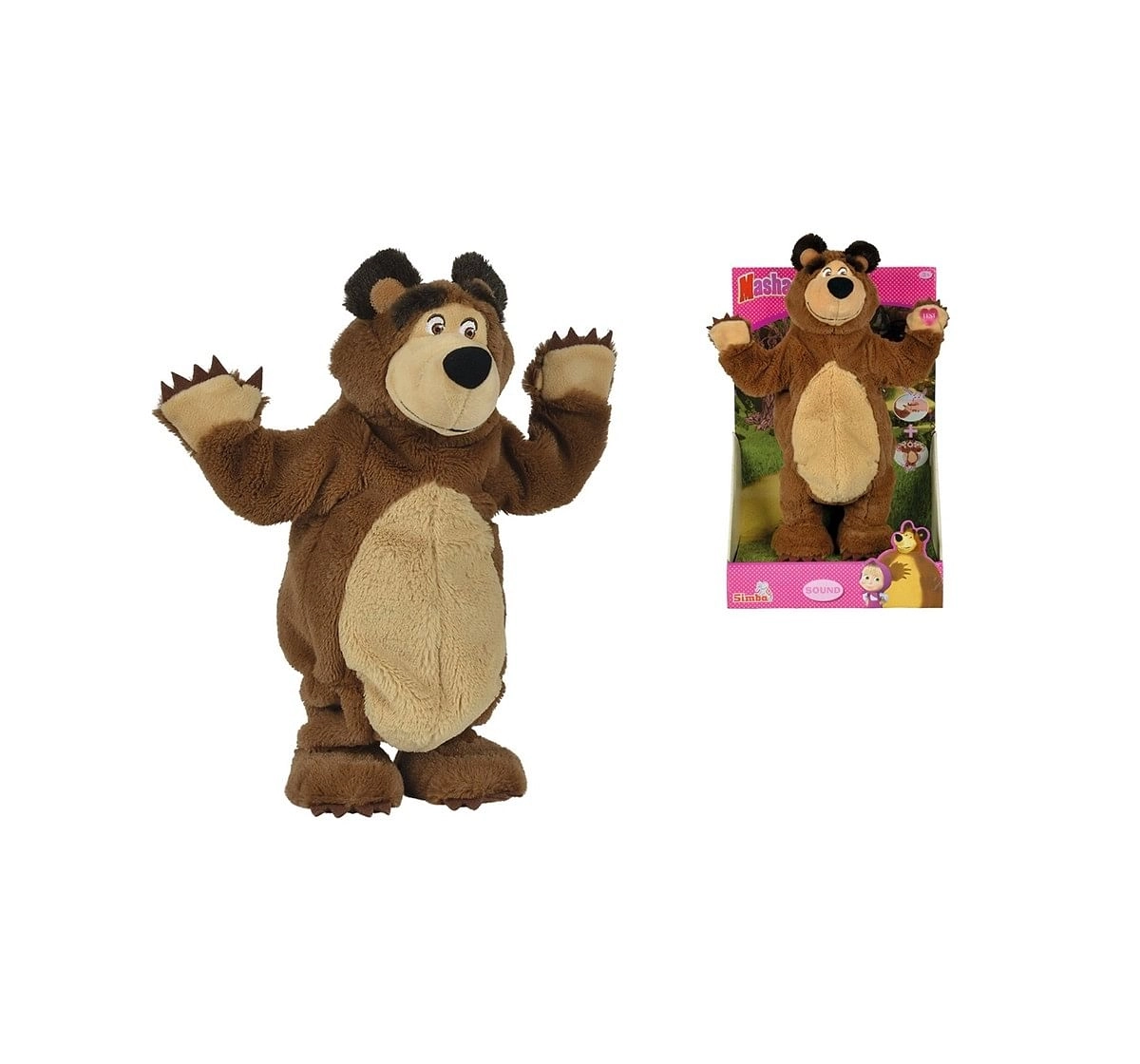 Simba Masha Plush Bear With Music Fun Interactive Soft Toys for Kids age 3Y+ - 34 Cm (Brown)