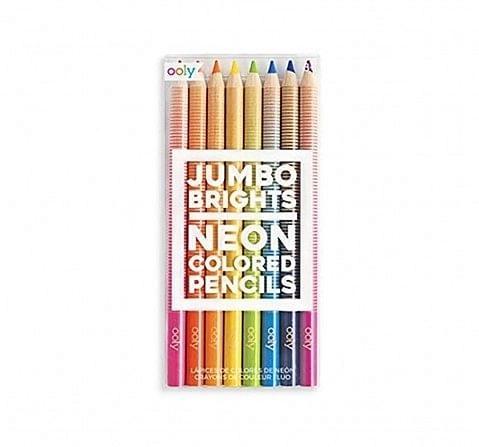 Ooly Jumbo Brights Colored Pencils, Set Of 8- Neon School Stationery for Kids age 6Y+ 