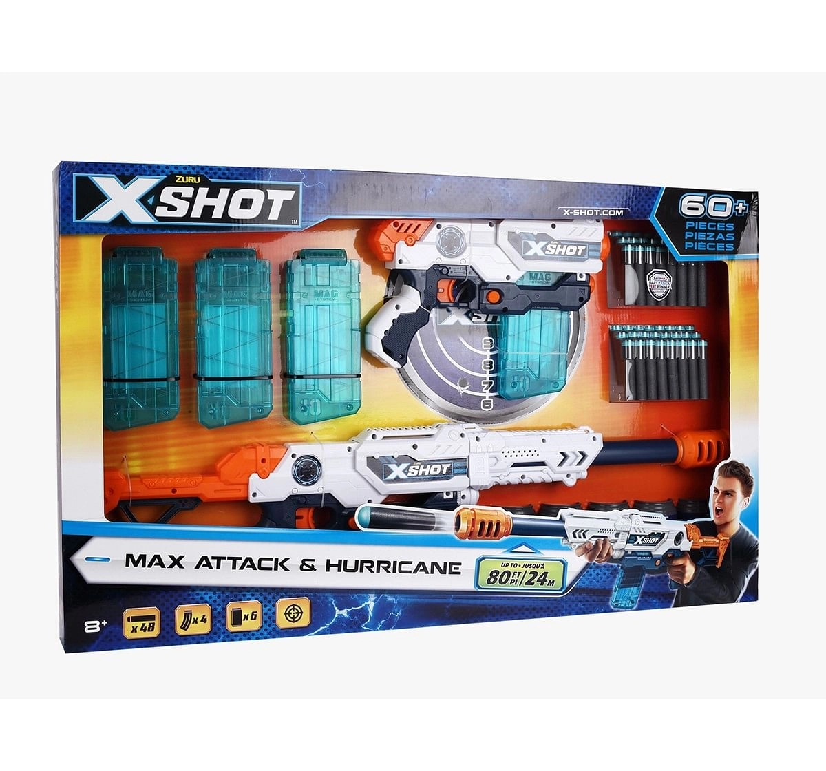 X-Shot Excel Max Attack and Hurricane Clip Blaster Combo Pack with 48 Darts, 2 Extra Clips and 6 Target Cans Blasters for Kids age 8Y+ 
