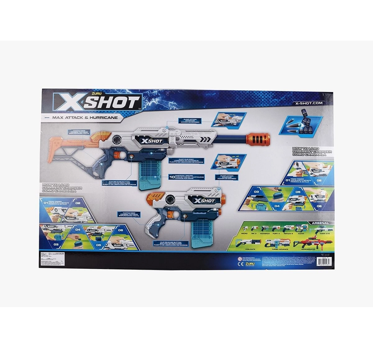 X-Shot Excel Max Attack and Hurricane Clip Blaster Combo Pack with 48 Darts, 2 Extra Clips and 6 Target Cans Blasters for Kids age 8Y+ 