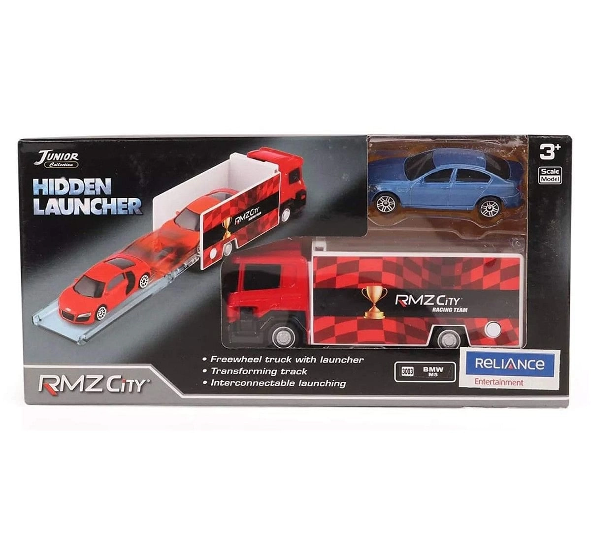 Rmz City 1:64 Scania Truck Launcher, Red With M5 Bmw, Blue Vehicles for Kids age 3Y+ (Blue)