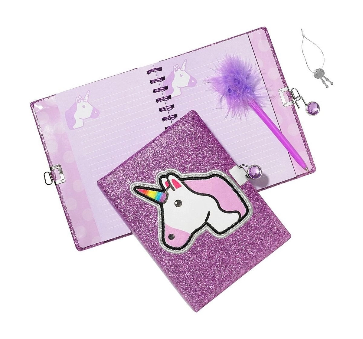 3C4G Unicorn Glitter Locking Journal With Feather Pen 