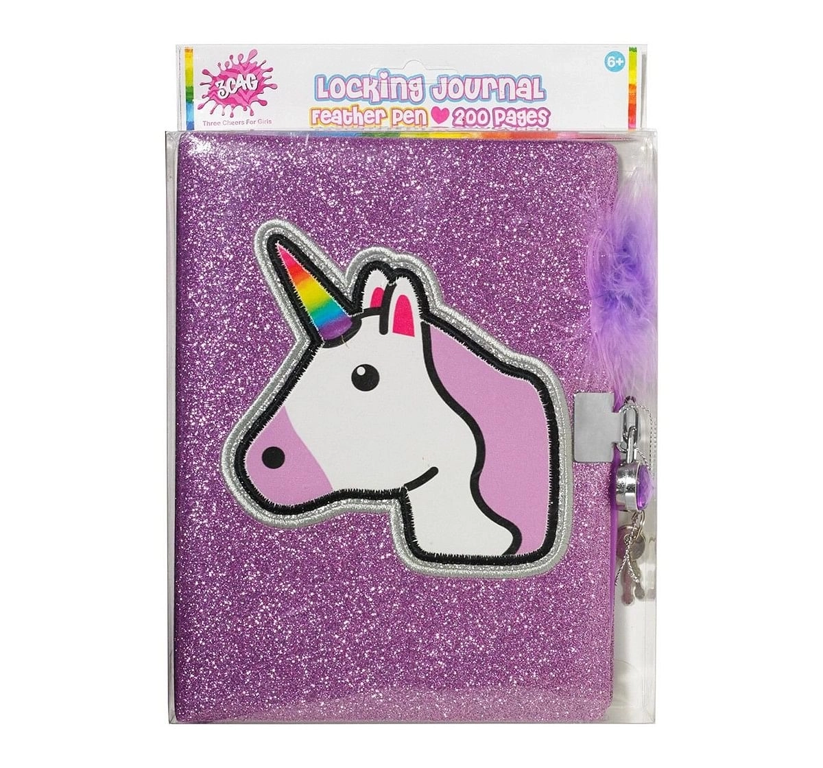 3C4G Unicorn Glitter Locking Journal With Feather Pen 