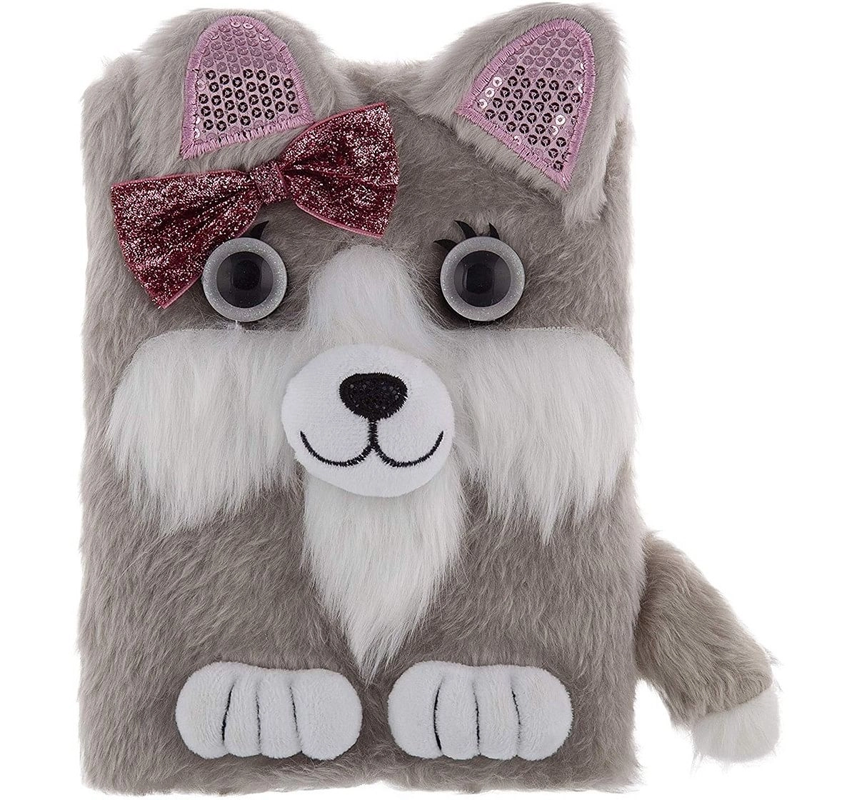 Mirada Puppy With Bow Plush Notebook - Study & Desk Accessories for Kids age 3Y+ (Grey)