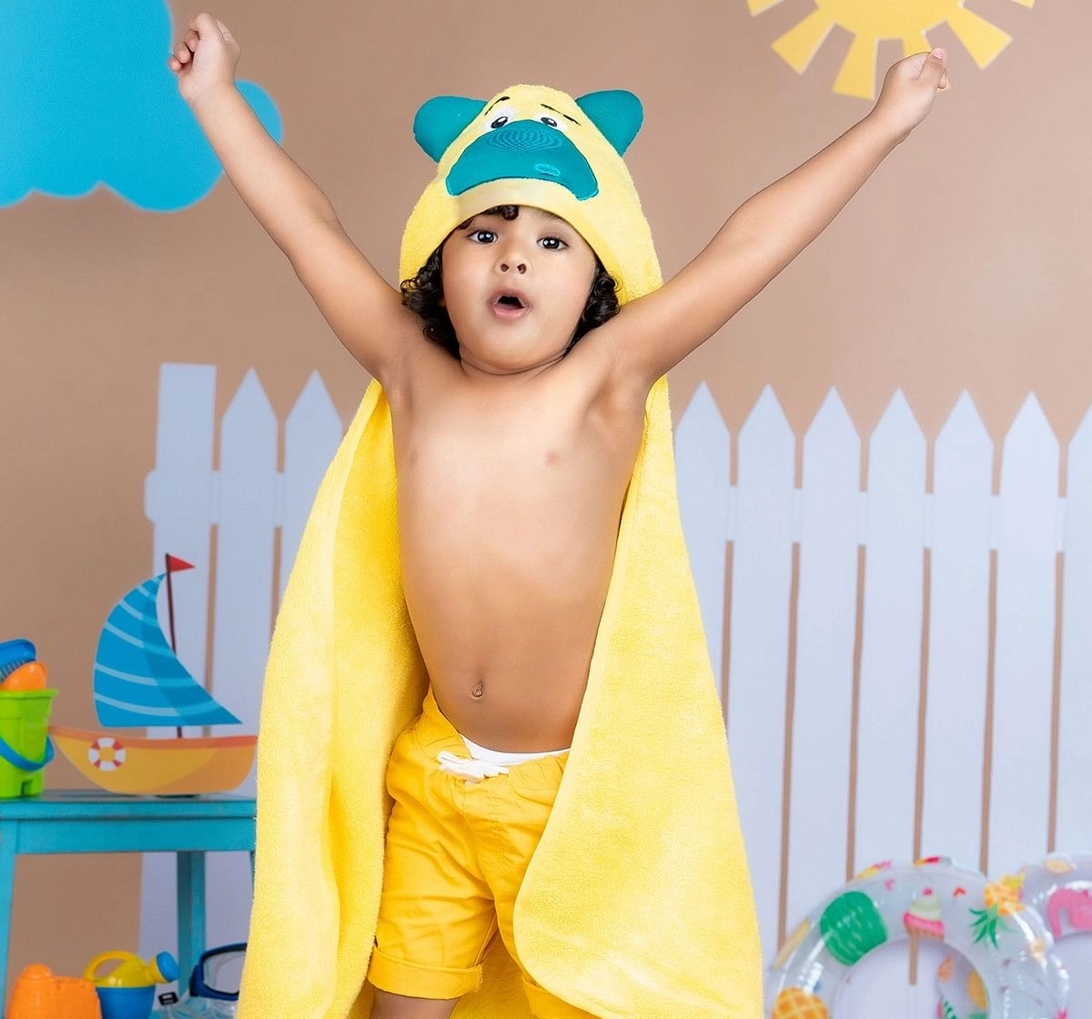 Rabitat Kids Hooded Bath Towel Super Soft Made with Zero Twist Cotton, Yellow, Yellow Bear, 5Y+