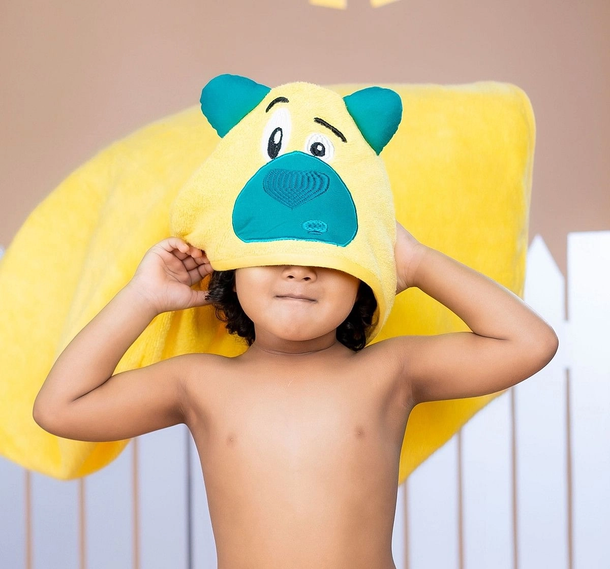 Rabitat Kids Hooded Bath Towel Super Soft Made with Zero Twist Cotton, Yellow, Yellow Bear, 5Y+