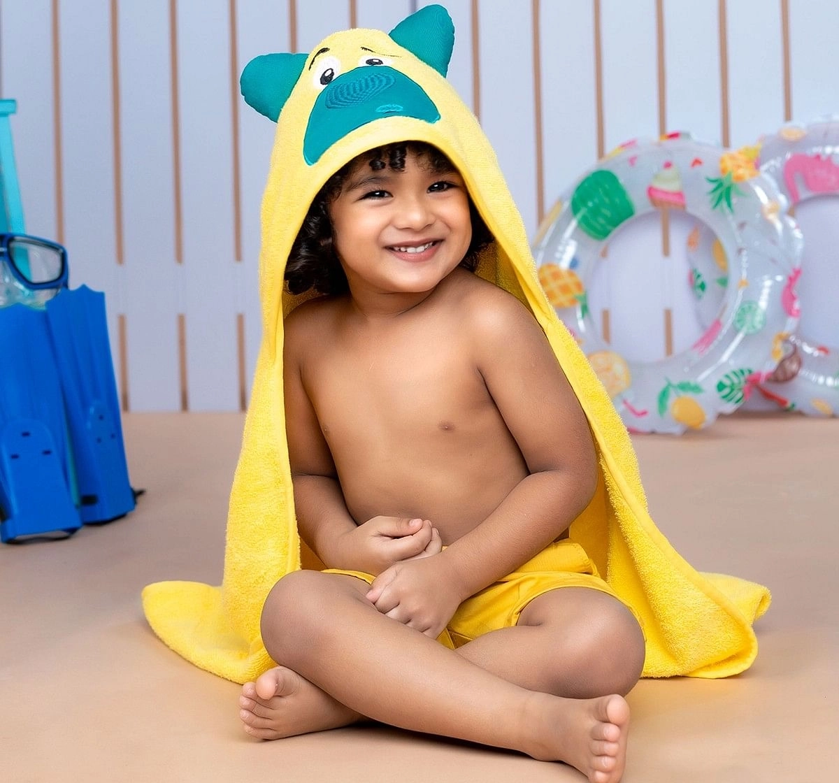 Rabitat Kids Hooded Bath Towel Super Soft Made with Zero Twist Cotton, Yellow, Yellow Bear, 5Y+
