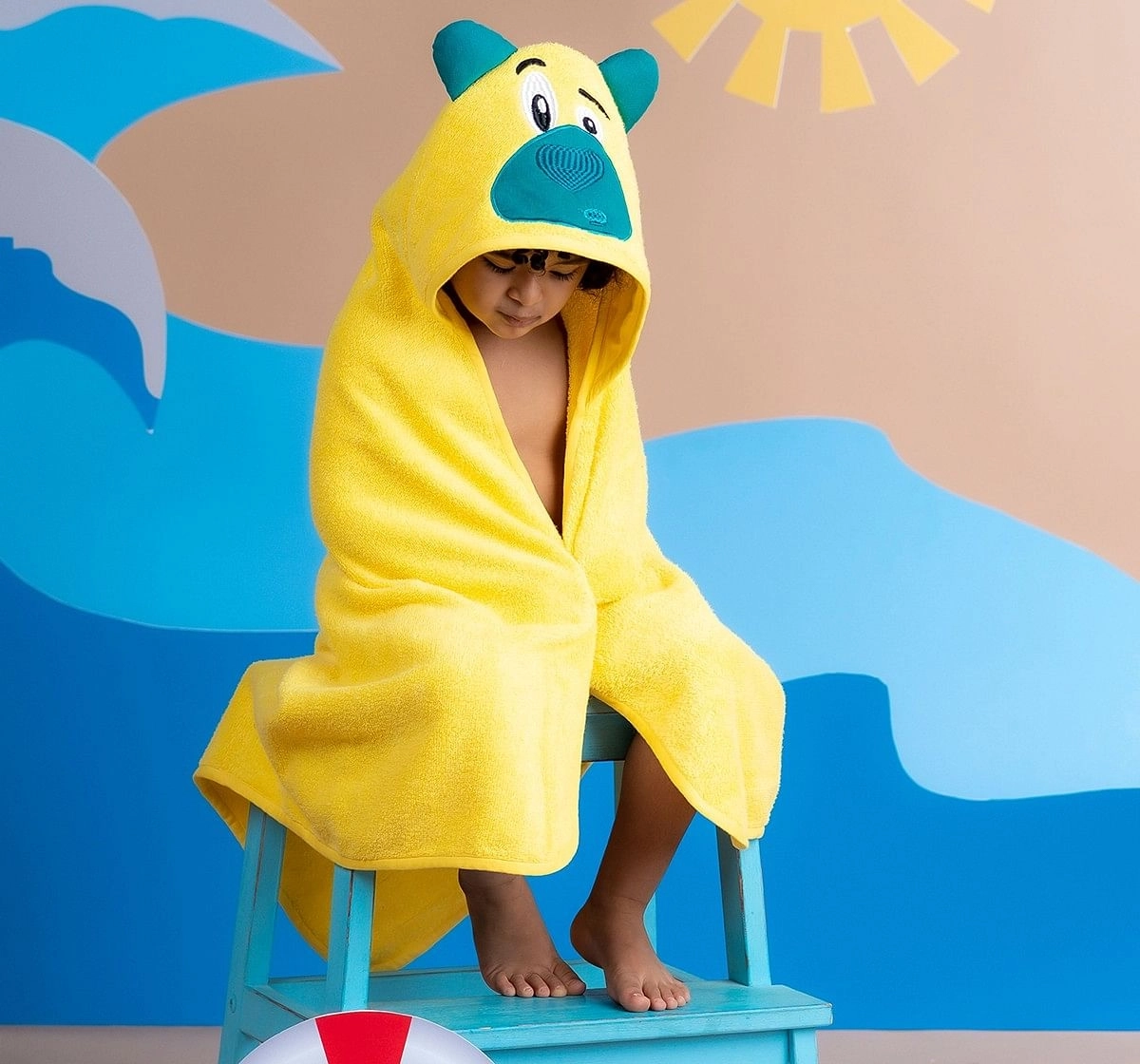 Rabitat Kids Hooded Bath Towel Super Soft Made with Zero Twist Cotton, Yellow, Yellow Bear, 5Y+