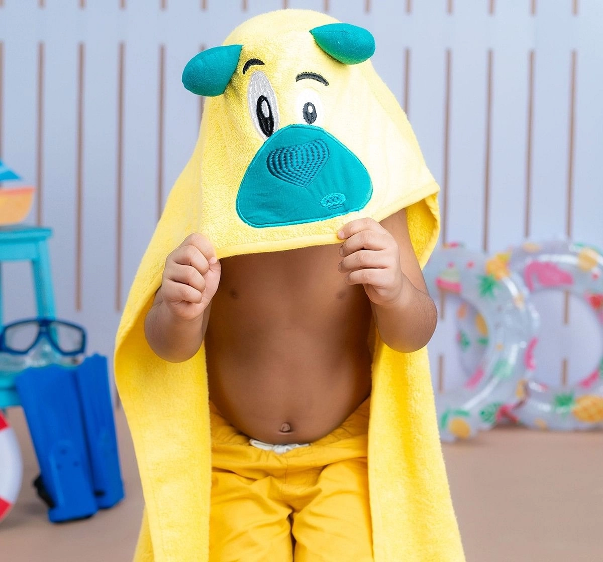 Rabitat Kids Hooded Bath Towel Super Soft Made with Zero Twist Cotton, Yellow, Yellow Bear, 5Y+