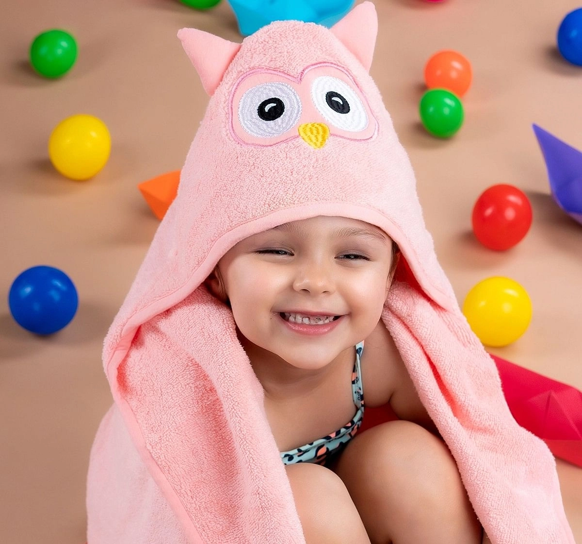 Rabitat Kids Hooded Bath Towel Super Soft Made with Zero Twist Cotton, Pink, Pink Owl, 5Y+