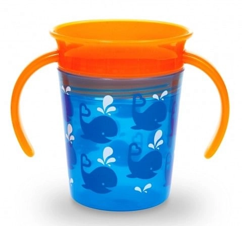 Munchkin 6oz Miracle 360° Deco Blue Whale Trainer Cup™ With lid, Blue-Orange