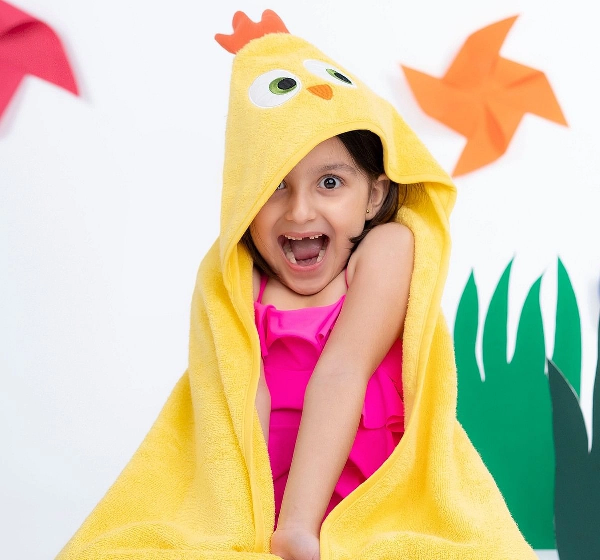 Rabitat Kids Hooded Bath Towel Super Soft Made with Zero Twist Cotton, Yellow, Yellow Bird, 5Y+
