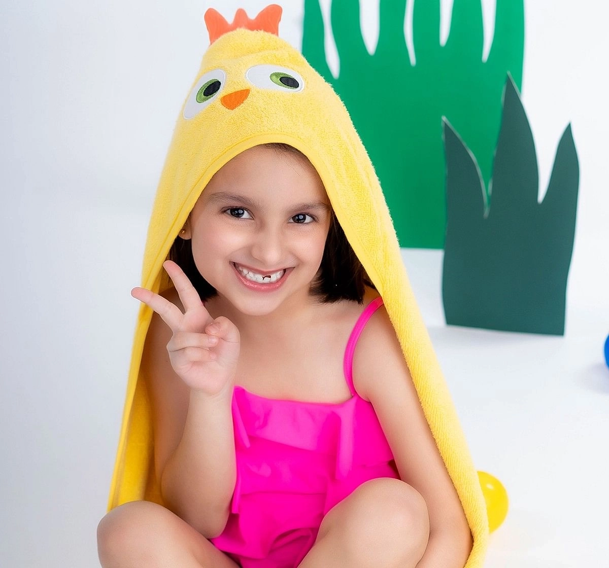 Rabitat Kids Hooded Bath Towel Super Soft Made with Zero Twist Cotton, Yellow, Yellow Bird, 5Y+