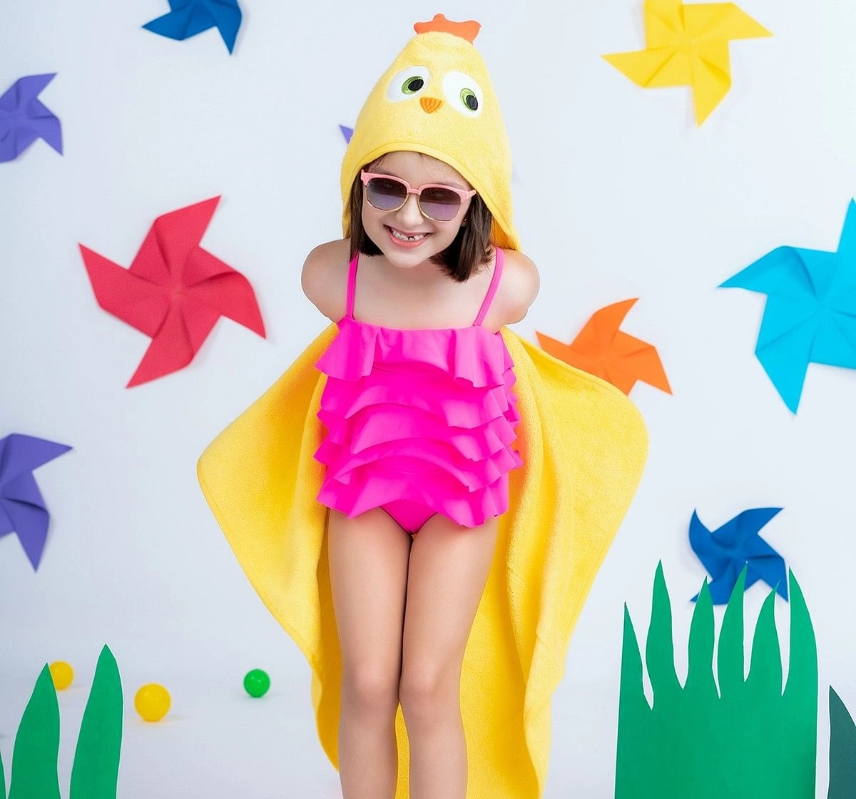 Rabitat Kids Hooded Bath Towel Super Soft Made with Zero Twist Cotton, Yellow, Yellow Bird, 5Y+