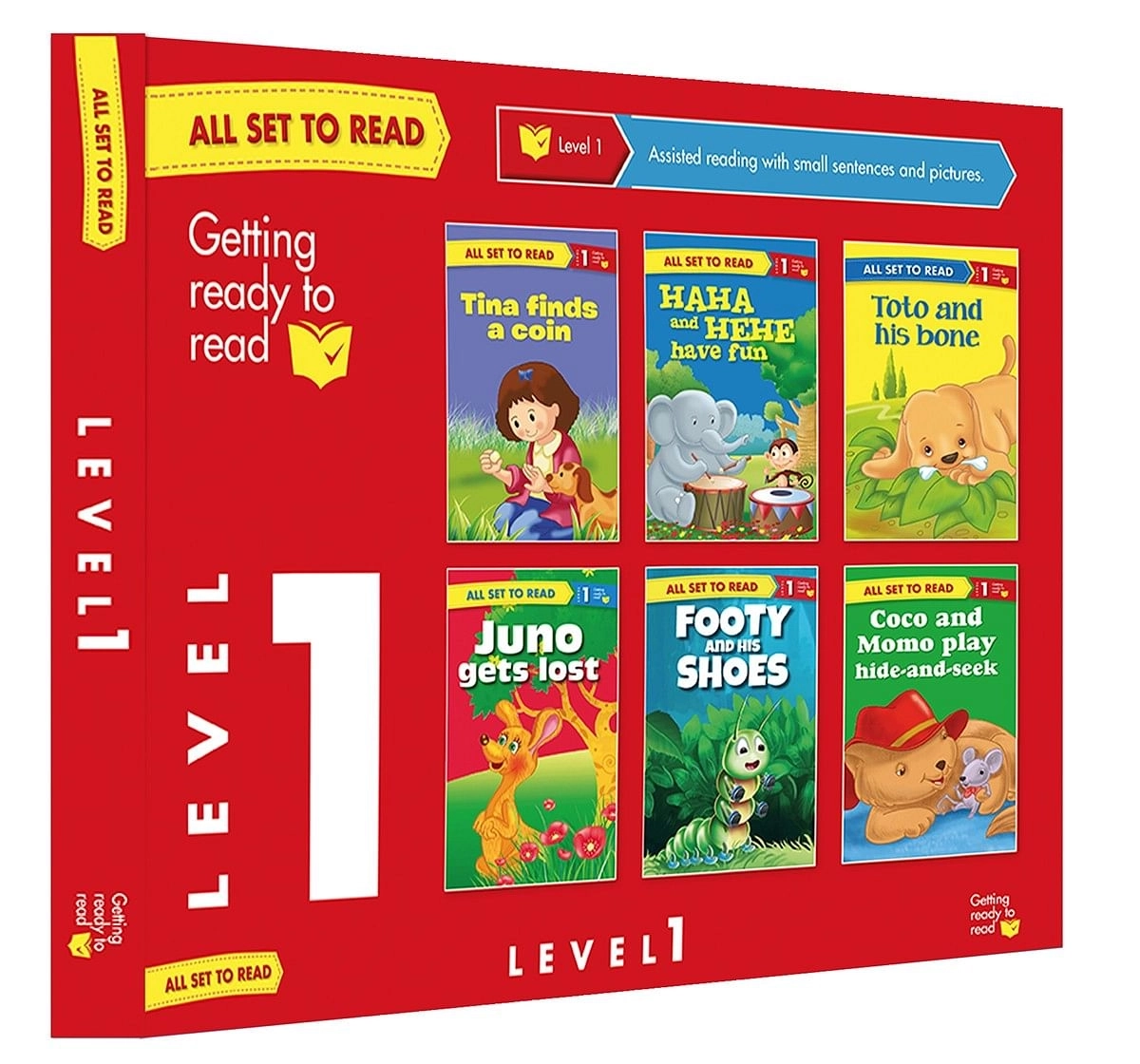 All Set To Read- Level 1- Assisted Reading With Small Sentences And Pictures- Readers- 6 Books In A Red Box, 192 Pages Book By Om Books Editorial Team, Paperback