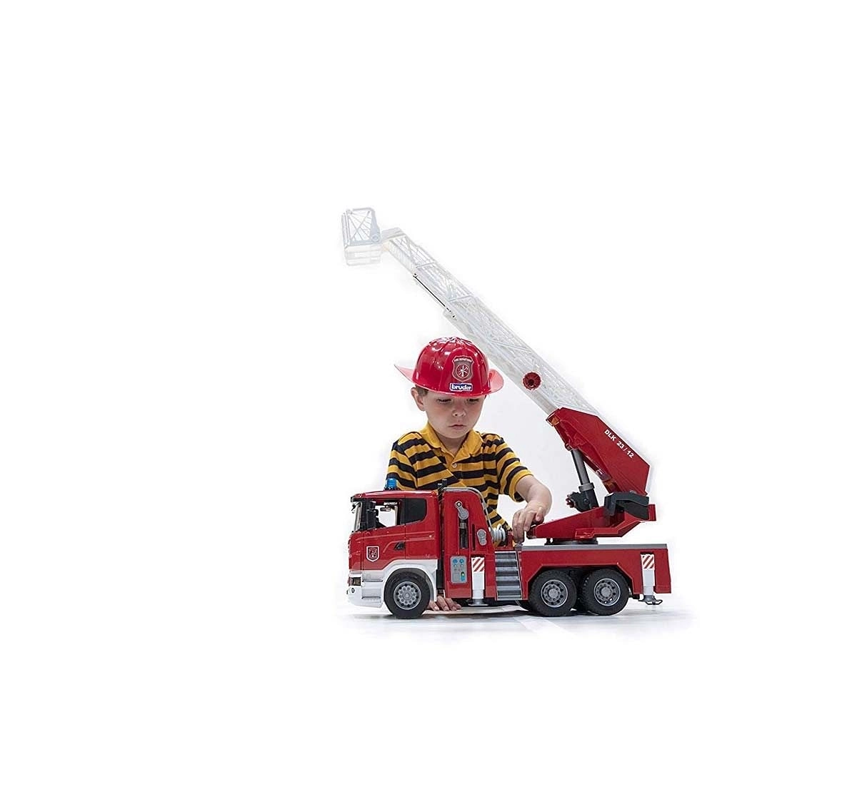 Bruder Scania R-Series Fire Ladder Wagon with Water Pump, Light and Sound Vehicles for age 3Y+ 