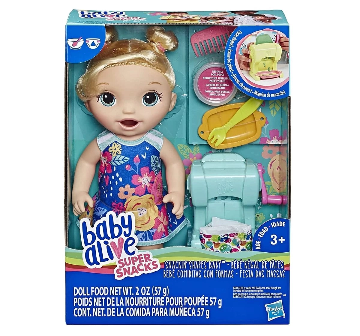 Baby Alive Snacking Shapes Baby Doll That Eats and Poops with Accessories, Pasta Maker, Reusable Doll Food 3Y+, Multicolour