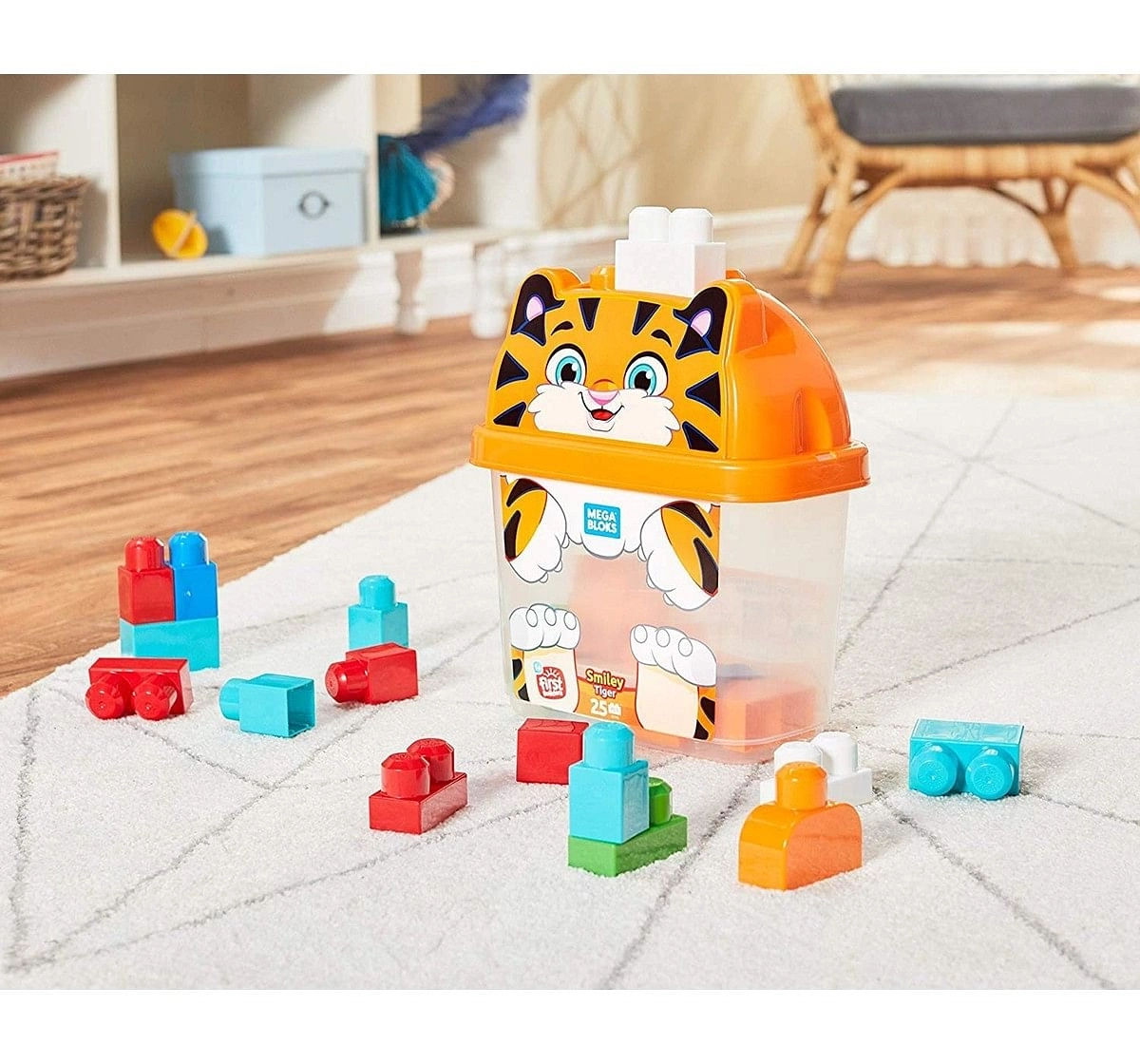 Mega Blocks Animal Buckets Tiger Toddler Blocks for Kids age 12M+ 