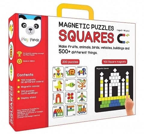 Play Panda Magnetic Puzzles Squares With 400 Colorful Magnets, 200 Puzzle Book, Magnetic Board And Display Stand,  4Y+ (Multicolor)