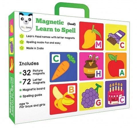 Play Panda Magnetic Learn To Spell Food With 32 Picture Magnets, 72 Letter Magnets, Magnetic Board And Spelling Guide,  4Y+ (Multicolor)