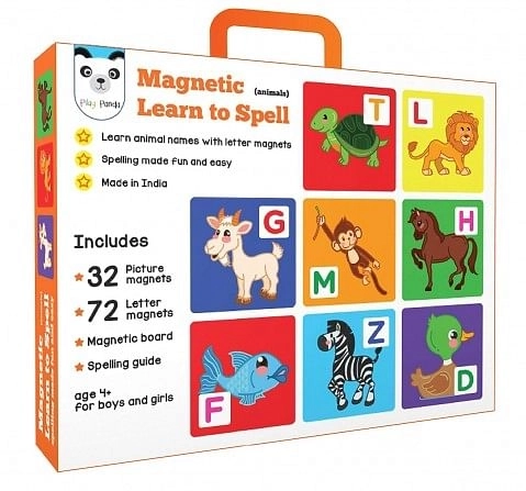 Play Panda Magnetic Learn To Spell Animals With 32 Picture Magnets, 72 Letter Magnets, Magnetic Board And Spelling Guide,  4Y+ (Multicolor)