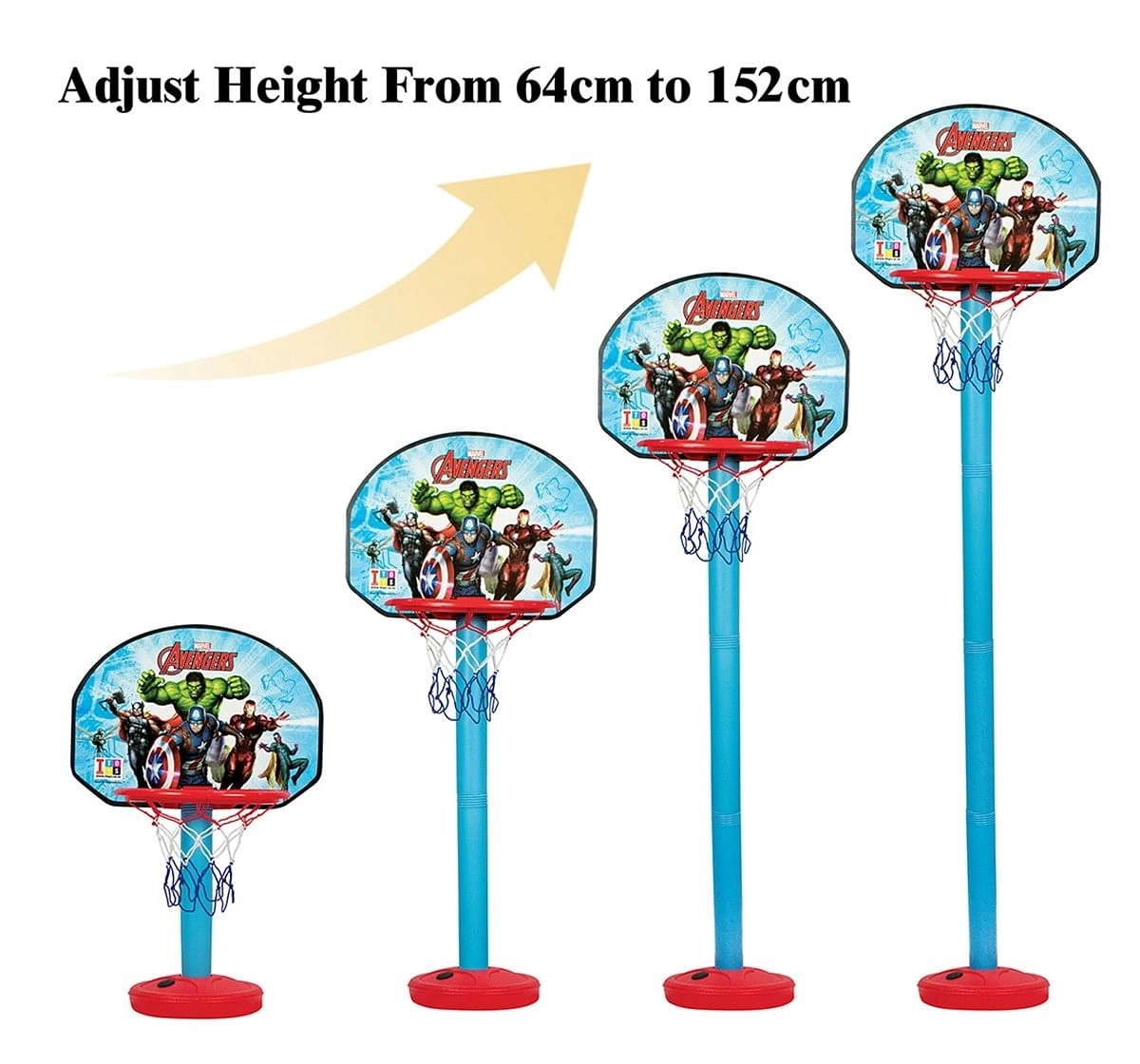 IToys Marvel Avengers shooting champ basket ball set, standing basket ball for growing kids,  3Y+(Multicolour)