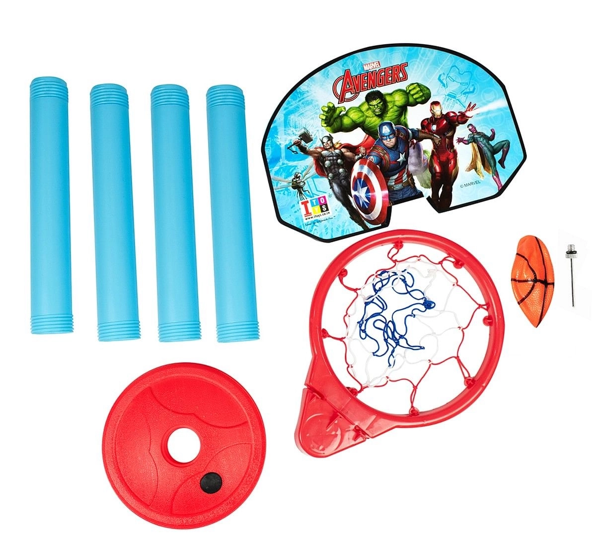 IToys Marvel Avengers shooting champ basket ball set, standing basket ball for growing kids,  3Y+(Multicolour)