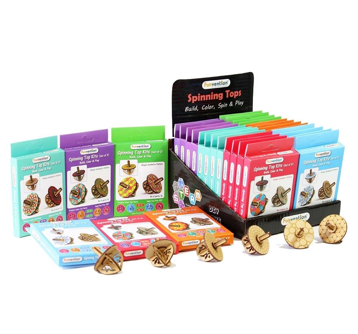 Funvention Spinning Tops Pack Of 24 Stem for Kids Age 3Y+