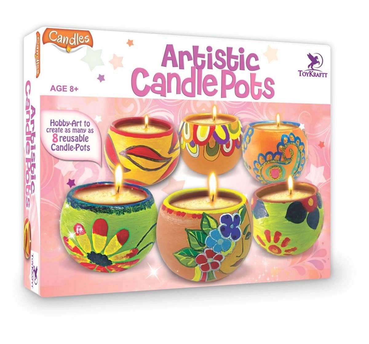Toy Kraft Artistic Candle Pots, Multicolor, 8Y+