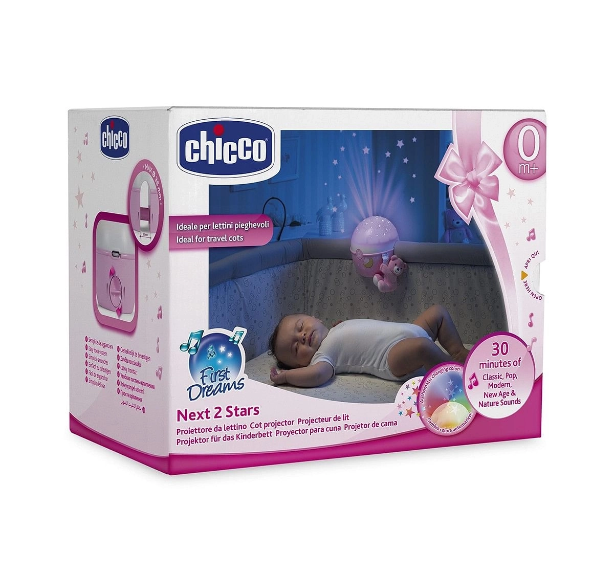 Chicco First Dreams Next 2 Stars Cot Projector with Music for New Born age 0M+ (Pink)