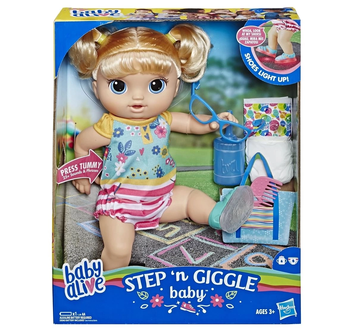 Baby Alive Step and Giggle Baby Blonde Hair Doll with Light up Shoes, Responds with 25+ Sounds and Phrases Toy for Kids 3Y+, Multicolour
