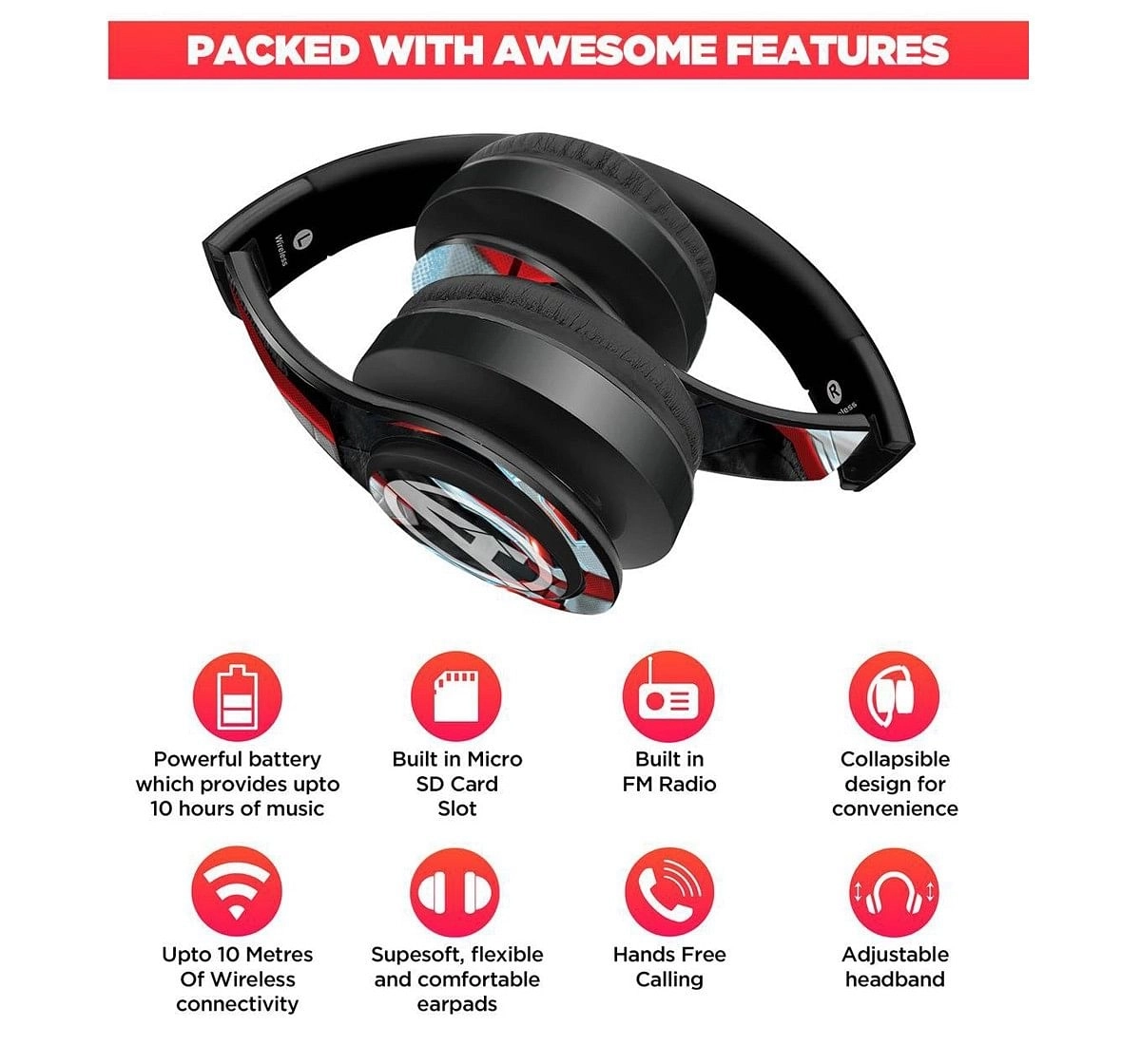 Macmerise Endgame Suit Avengers - Decibel Wireless On Ear Headphones Electronics Accessories for Kids Age 13Y+