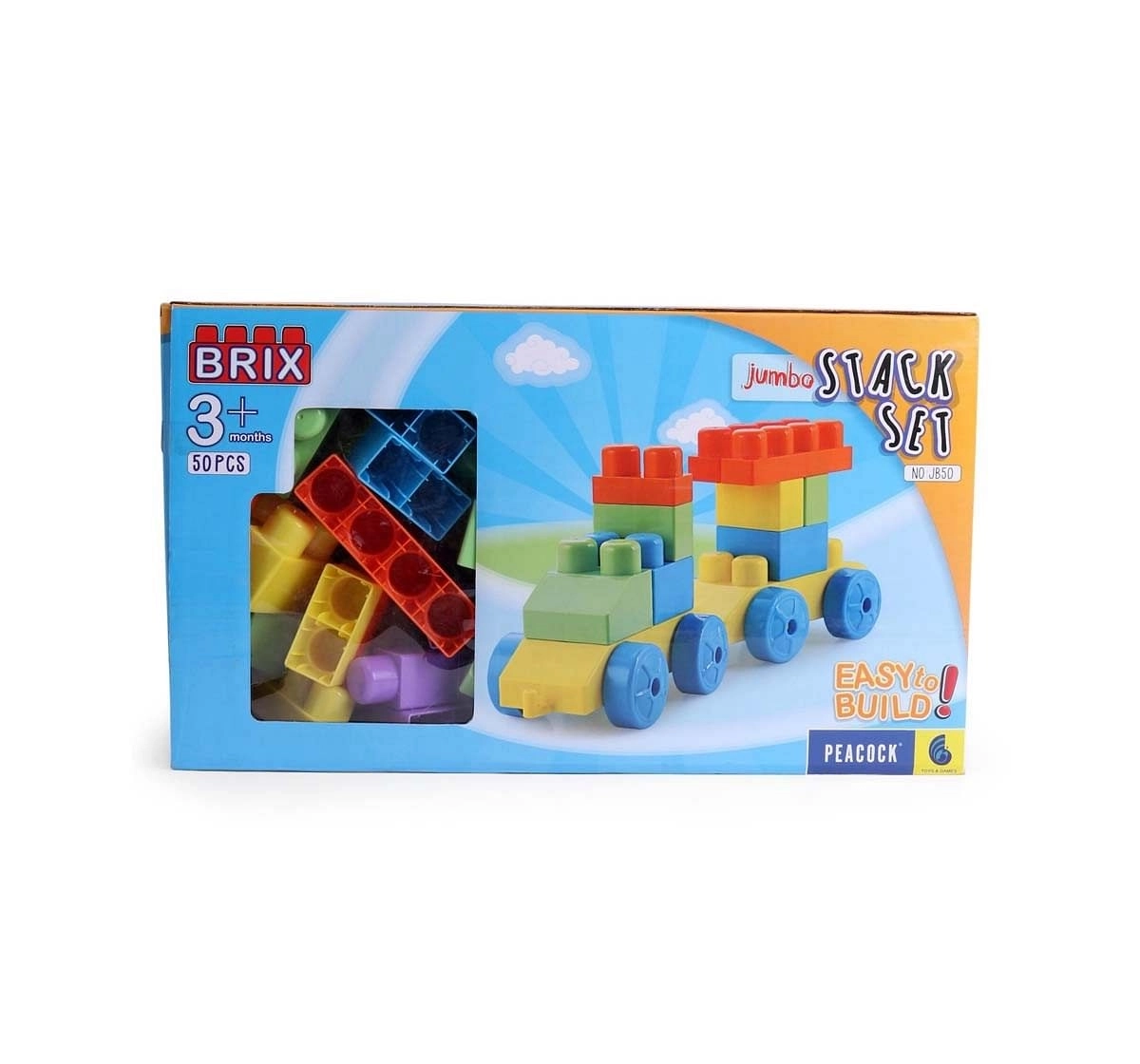 Peacock Jumbo Brix Stacking Set - 50 Pieces Generic Blocks for Kids age 6M+ 